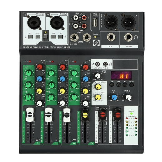 4-Kanal Sound Mixer, Tragbare Audio Mixer, Professioneller Mixer, Verbindungsmethode USB-Laufwerk und Bluetooth, DJ-Mixer