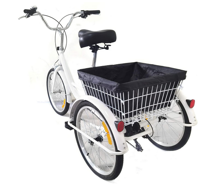 20 Zoll Dreirad mit 3 Rädern 8 Gänge für Erwachsene Erwachsenendreirad +Korb Licht Weiß