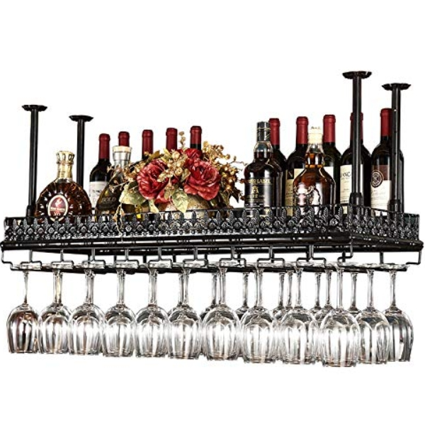 Retro Metalldecke Hängender Weinglashalter Verstellbare Höhe 120 x 35 cm Fasst 48 Tassen Gläser