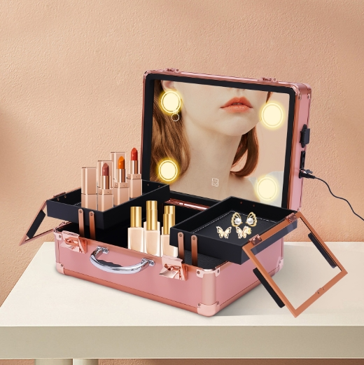 Kosmetikkoffer Make-up Koffer mit Spiegel für die Aufbewahrung von Kosmetika Wiederaufladbar