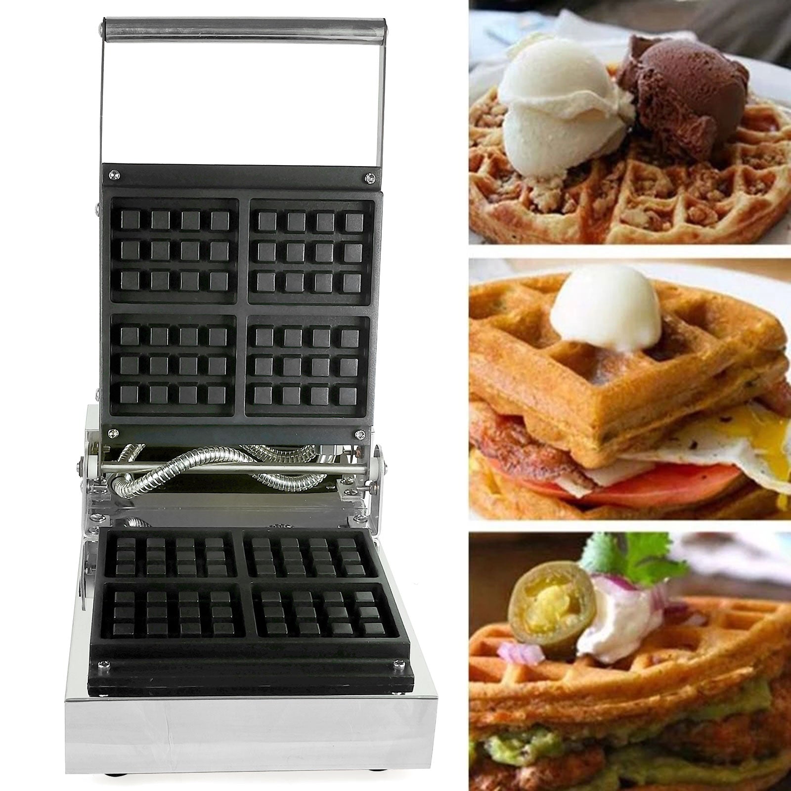 1300W Gewerbliches Waffeleisen aus Edelstahl 4 Waffeldesign Edelstahlpfanne mit Antihaftbeschichtung