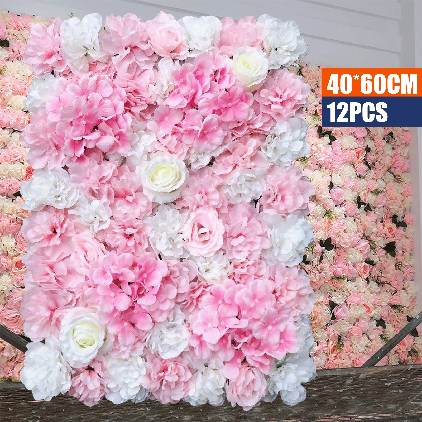 12x 40 * 60cm Künstliche Blumenwand Rosenwand DIY Hochzeit Hintergrund (Weiße Dahlie)