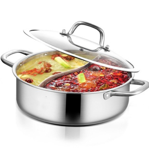 Hot Pot Topf Kochtopf 304 Edelstahl Hotpot Kocher mit 2 Suppenkellen, Trennwand und Deckel