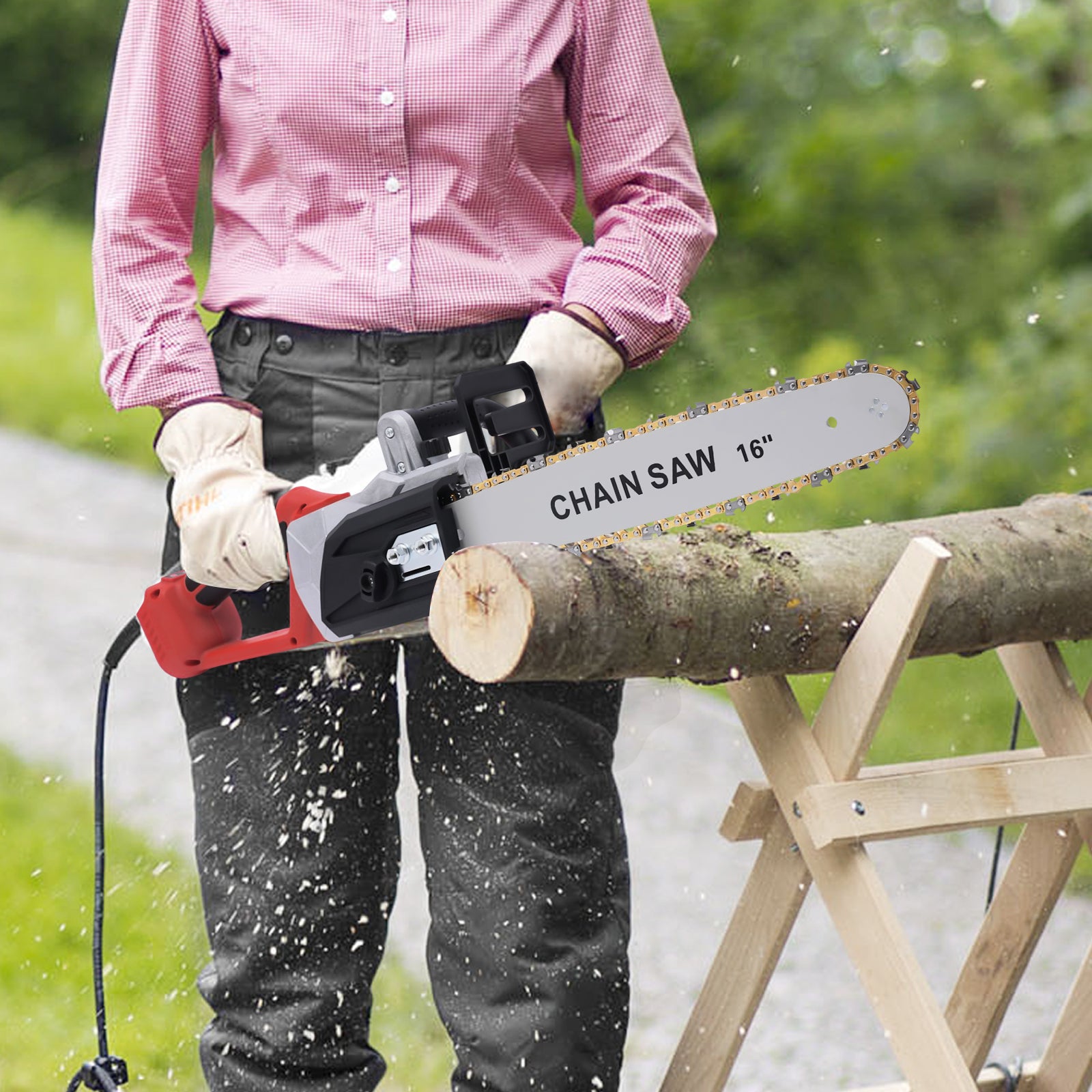 16 Zoll Kettensäge  Profi Motorsäge Holzsäg Akku Wiederaufladbare Lithiumbatterie mit Kette für Holz Gartenarbeiten