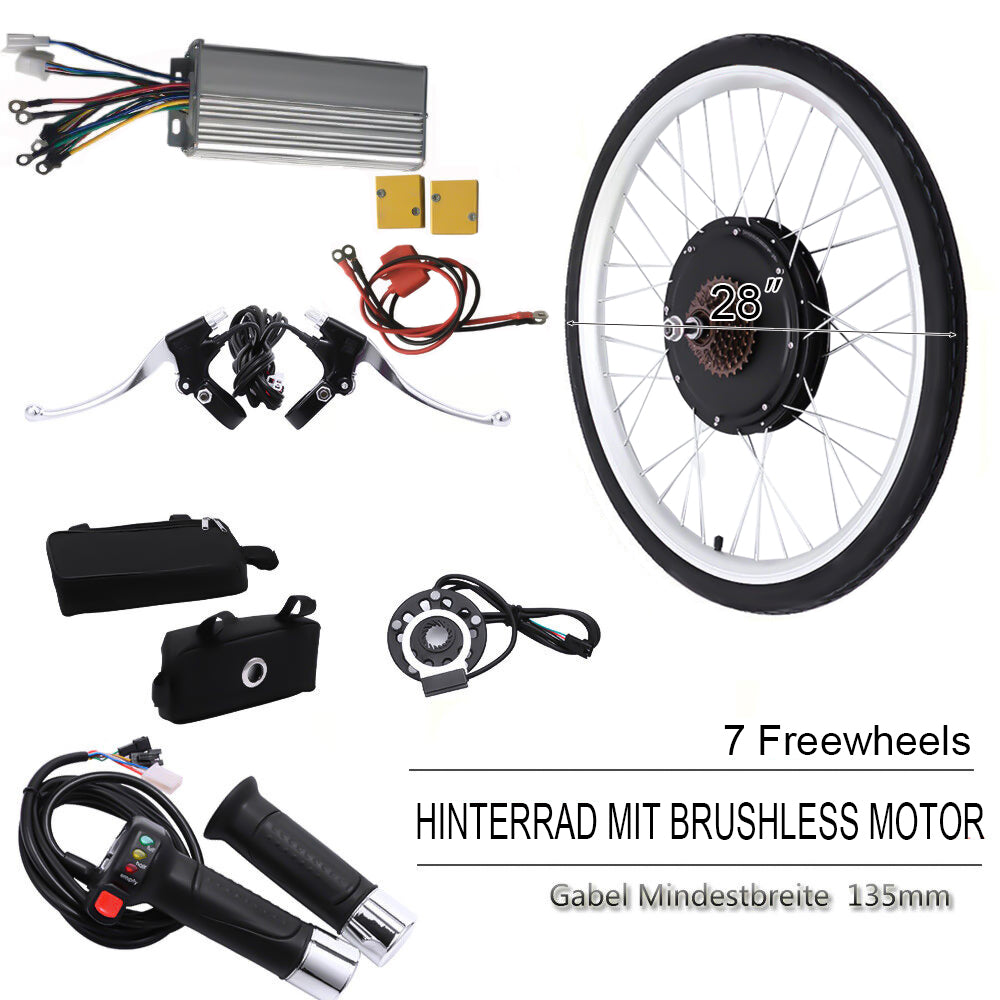 28 Zoll Elektro-Fahrrad Umbausatz 48V 1000W Controller Motor E-Bike Kit Hinterrad