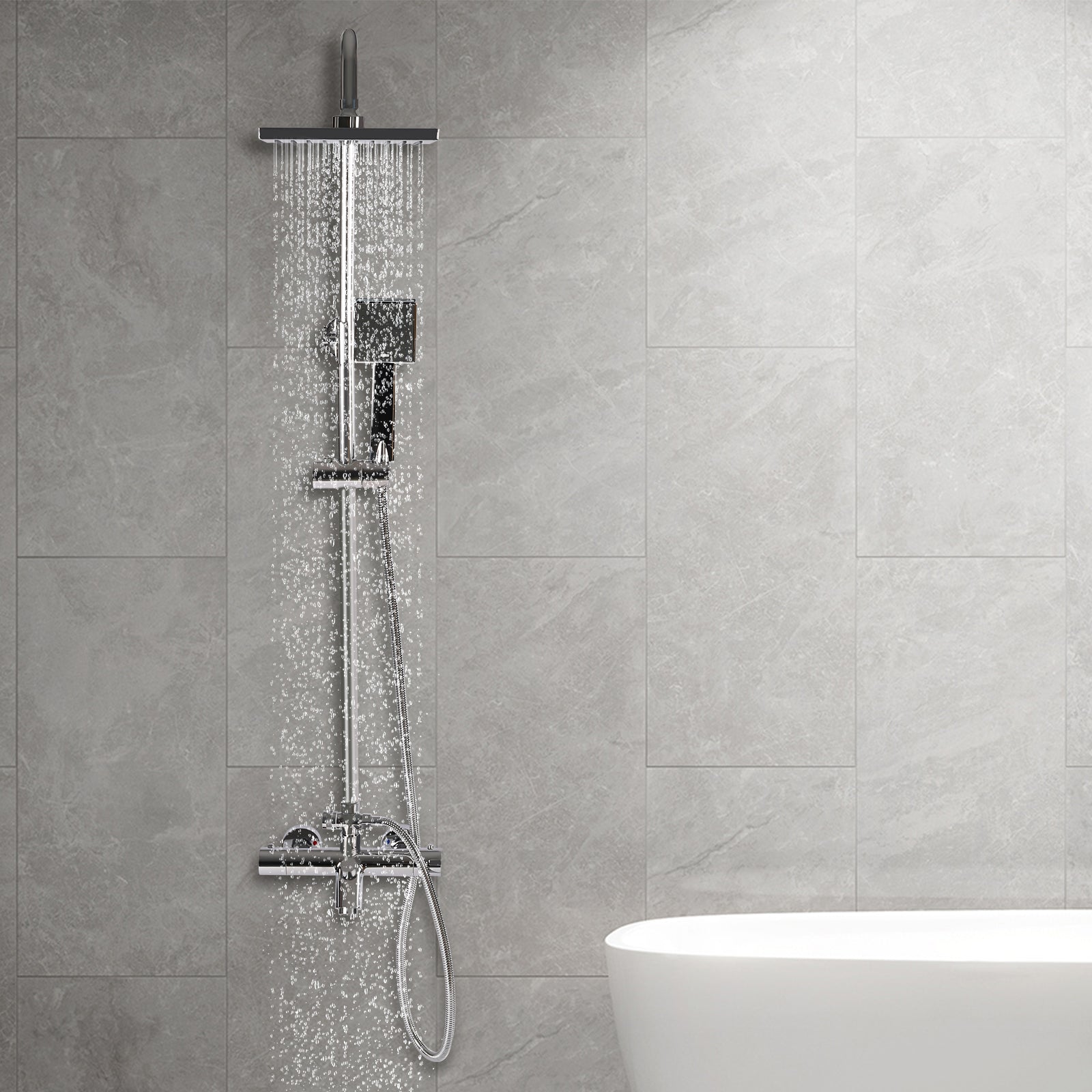 Duschsystem mit Thermostat, 304 Edelstahl Regen Dusche Dusche Armatur Set Bad Wasserhahn Thermostat Kupfer für Badezimmer