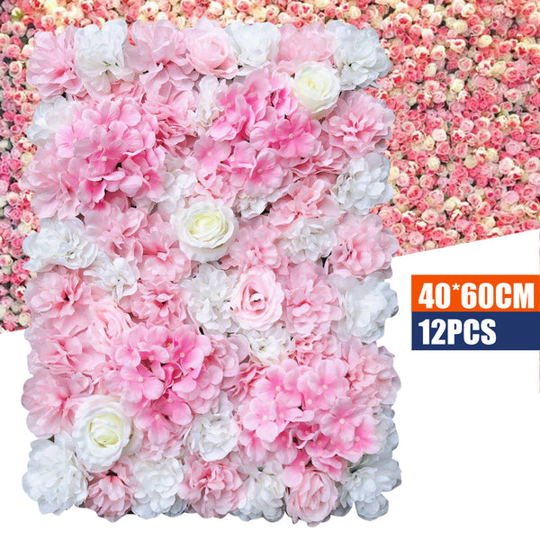 12x 40 * 60cm Künstliche Blumenwand Rosenwand DIY Hochzeit Hintergrund (Weiße Dahlie)