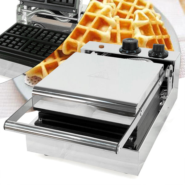 1300W Gewerbliches Waffeleisen aus Edelstahl 4 Waffeldesign Edelstahlpfanne mit Antihaftbeschichtung