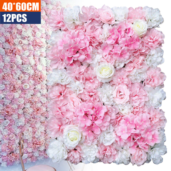 12x 40 * 60cm Künstliche Blumenwand Rosenwand DIY Hochzeit Hintergrund (Weiße Dahlie)