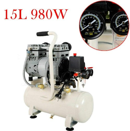 15L Ölfrei Luftkompressor 980W Silent Flüsterkompressor Druckluftkompressor Abgasmenge