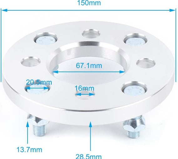 4 Stück 15MM (1/2") 4x100 bis 4x114.3 PCD Spurverbreiterungsadapter M12x1.5 Bolzen 67,1