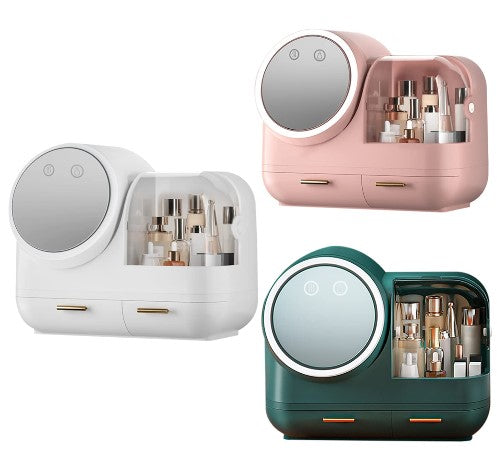 (Rosa/weiß/Grün) Make up Organizer mit LED-Licht-Aufbewahrungsbox für Kosmetik- Spiegel-schwenkbar