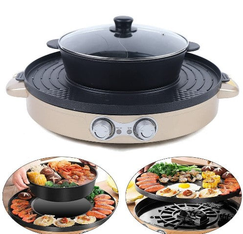 2in1 Elektrische Hot Pots+Grillpfanne Multifunktions Grillplatte Heißen Topf Antihaft Mandarinente Topf