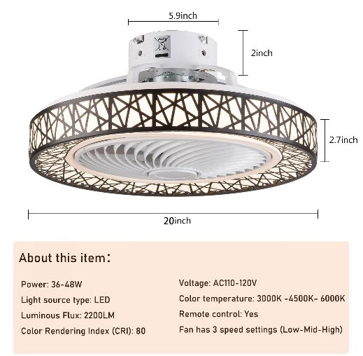 46W LED Lüfter Lampe Kronleuchter Deckenventilator Licht 3 Farben Dimmbar Mit Fernbedienung