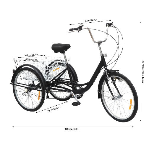 24 Zoll Erwachsenendreirad 6 Gänge Dreirad für Erwachsene Senioren Licht Korb
