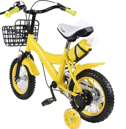 12 Zoll Gelb Kinderfahrrad mit Stützräder Korb Kinderrad Fahrrad