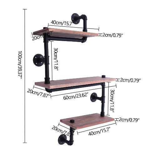 3er Set Wandregal Schweberegal Retro Industrial Wall Shelf Holder Retro Wall Ledge Floating Pipe Shelf