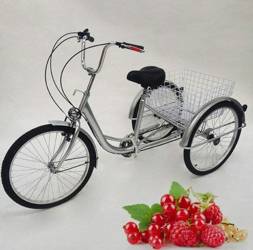24 Zoll Dreirad 3 Rad Erwachsene Fahrrad mit Warenkorb - Silber