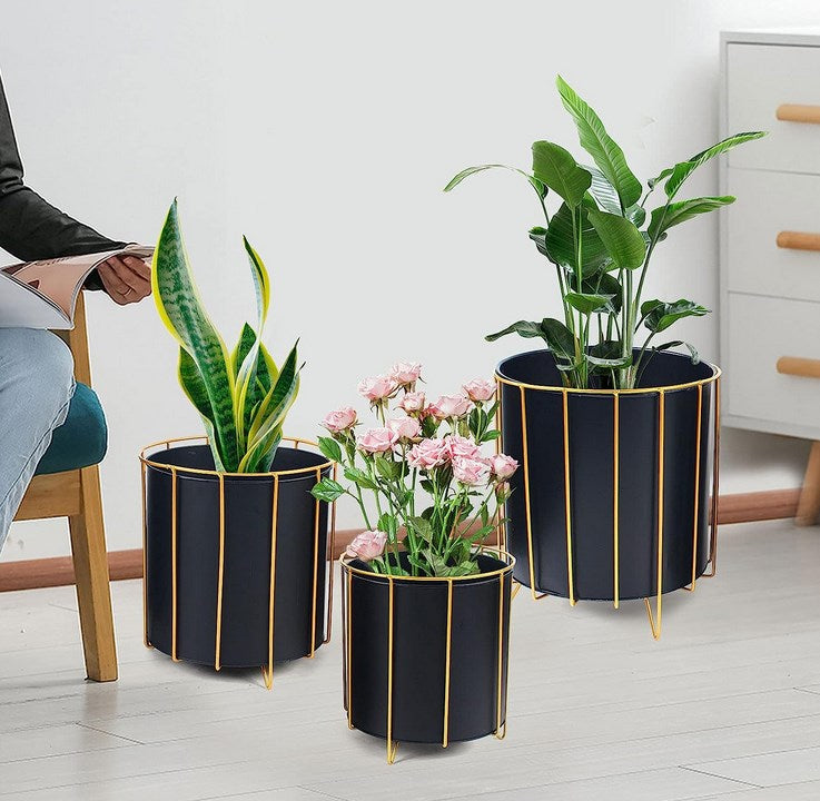 Metall Blumenständer 3er Set Pflanzenständer Blumen Pflanzen Mit Blumentopf Abgerundeter Fassmund