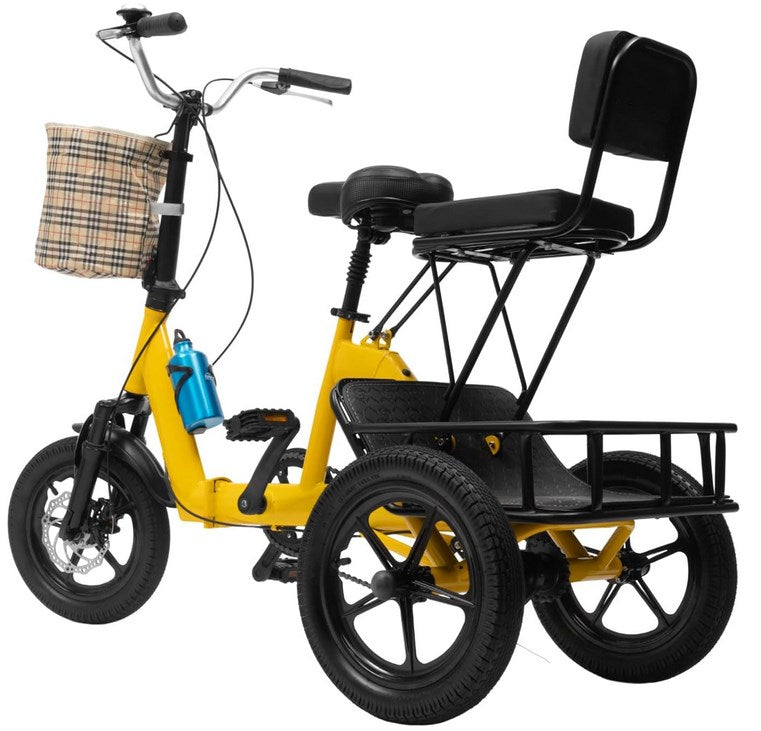CNCEST 14 Zoll Dreirad, faltbares Dreirad mit Pedal und Reflektor Lampe, Falten für Männer und Frauen (schwarz und gelb)