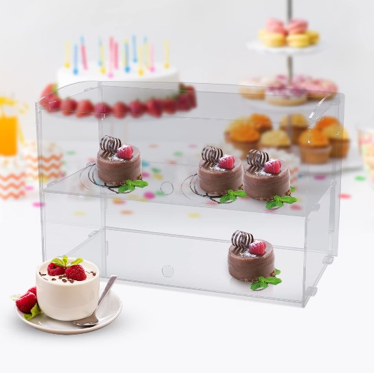 2 Stöckiger Acryl Display Ständer Cupcake Tortenvitrine 45,72*25,4*30,48cm Organizer Transparent Regal Tischplatte Schmuckständer