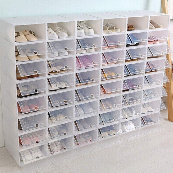 24× Weiße Schuhboxen Transparent Stapelbar Schuhaufbewahrung Box Kunststoff Schuhkarton