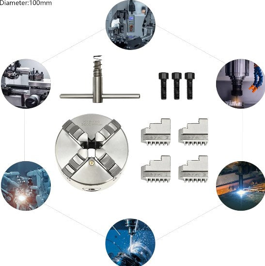 CNCEST 4 Backenfutter Drehbankfutter 80/100 mm Vierbackenfutter Zentral Backen Präzisions Chuck