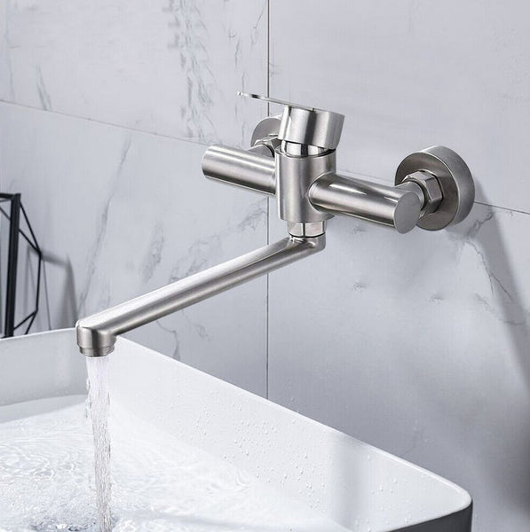 360° Drehbare Wandarmatur Küchenarmatur aus Edelstahl 304 Wand-Mischbatterie Single Lever Mixer Tap für Küchen