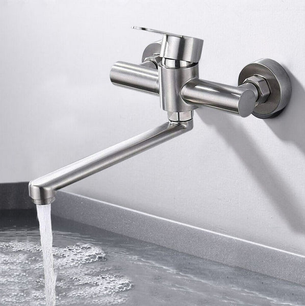 360° Drehbare Wandarmatur Küchenarmatur aus Edelstahl 304 Wand-Mischbatterie Single Lever Mixer Tap für Küchen