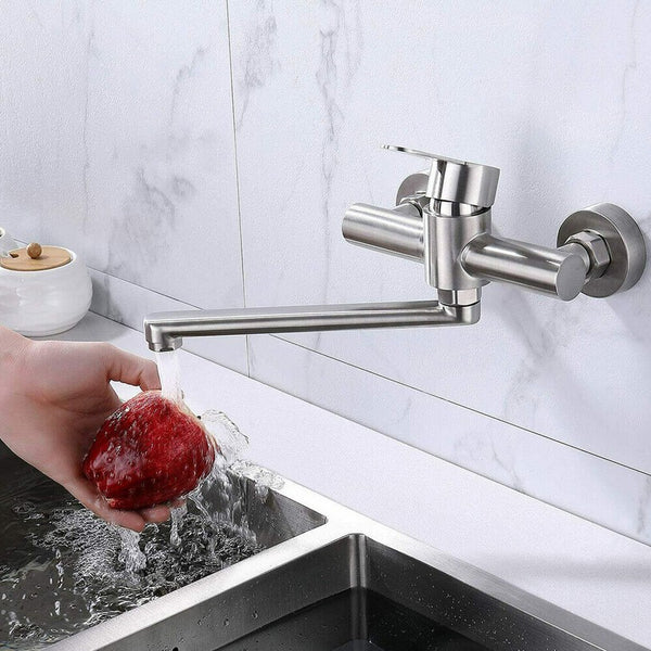 360° Drehbare Wandarmatur Küchenarmatur aus Edelstahl 304 Wand-Mischbatterie Single Lever Mixer Tap für Küchen