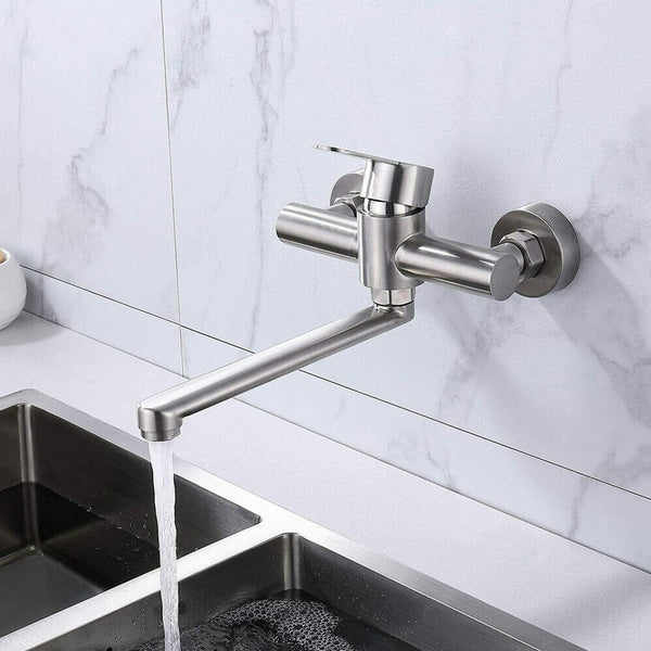 360° Drehbare Wandarmatur Küchenarmatur aus Edelstahl 304 Wand-Mischbatterie Single Lever Mixer Tap für Küchen