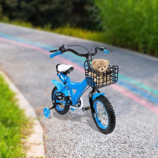 12" Fahrrad Kinderfahrrad mit Korb Stützräder Safety Anfänger Kinder Fahrrad blau