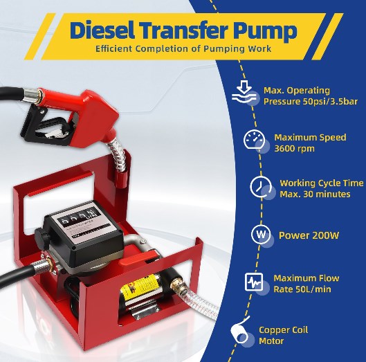 230V 200W 50L/min Dieselpumpe Heizölpumpe Selbstansaugend Zapfpistole + Zählwerk