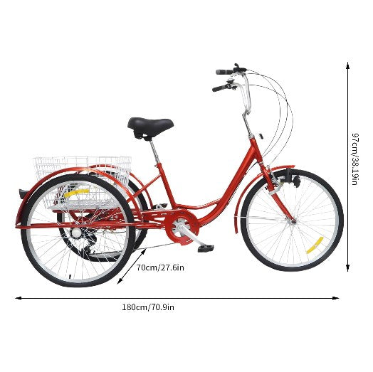 24 Zoll Dreirad 3 Räder Erwachsene Fahrrad Erwachsenendreirad Mit Korb & Licht