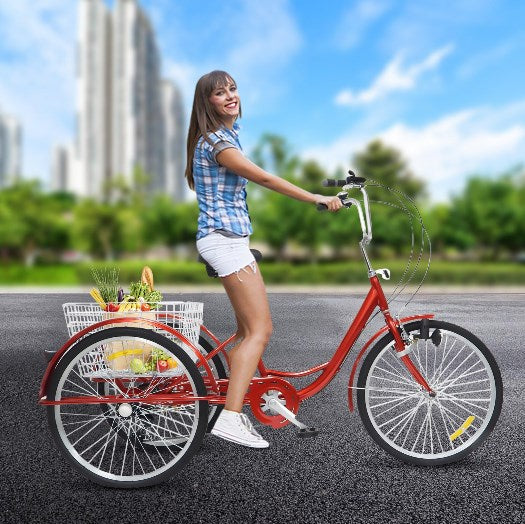 24 Zoll Dreirad 3 Räder Erwachsene Fahrrad Erwachsenendreirad Mit Korb & Licht