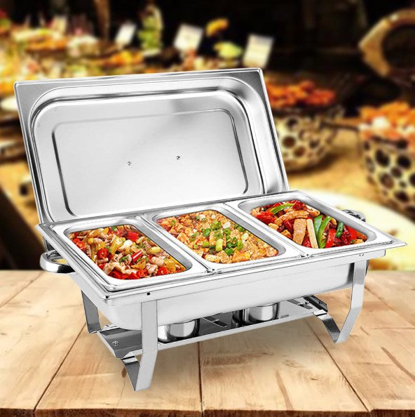 NEU 3 Grid Chafing Dish Speisenwärmer Edelstahl Warmhaltebehälter 6L