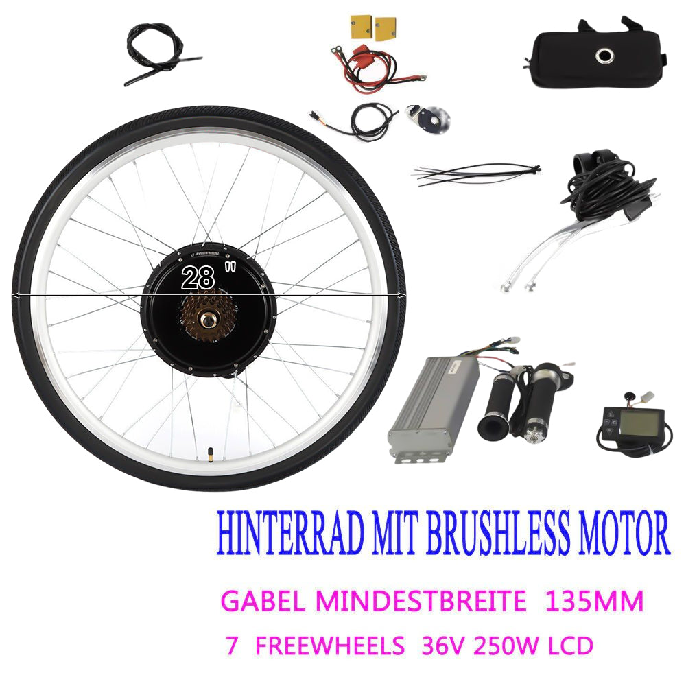 28 Zoll 36V 250W Elektrofahrrad Hinterrad Umbausatz Motor Hinterrad Conversion Kit mit LCD Bildschirm