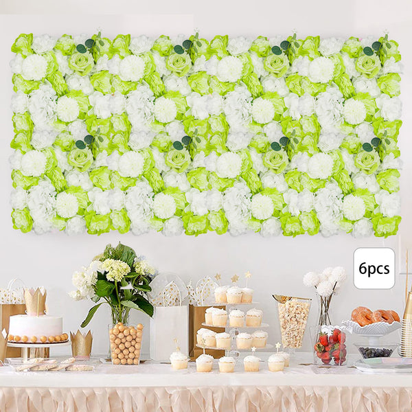 CNCEST Kunstpflanzen 6 Stück Künstliche Blumenwand 38cm X 38cm, für Hochzeit Straße Party, Hortensie Weiße+ Rosen Grüner