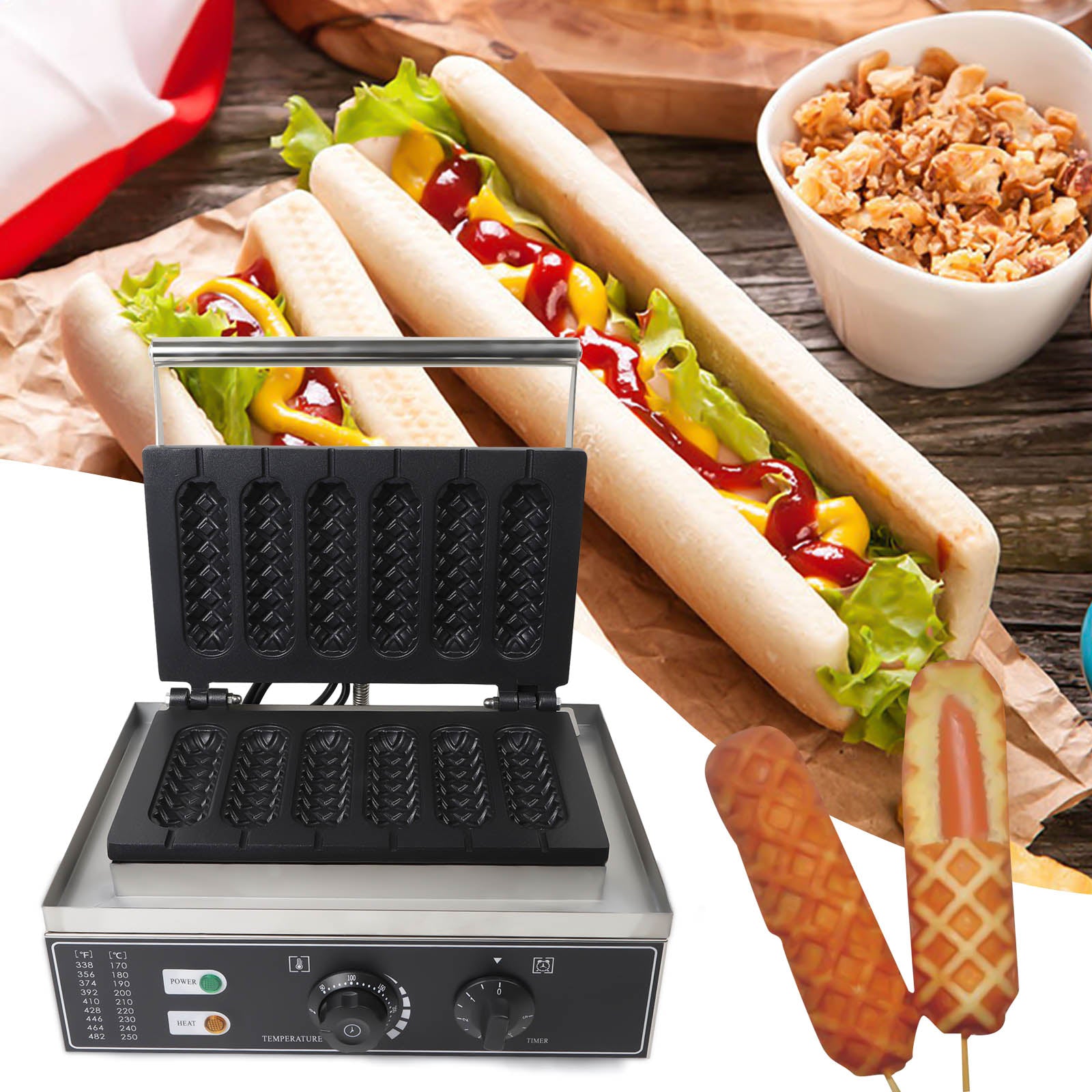 1500W Kommerzielle 6 Stück NonStick Waffeleisen Hot Dog Maschine Stick Baker