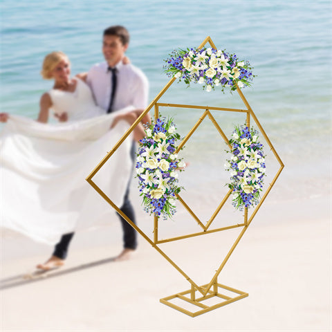 Hochzeit Bogen Metall 200cm Hoch Hintergrund Geometrisch Rahmen DIY Blumen Ballon Ständer Abnehmbar 5kg Tragfähigkeit, Quadratisch Ballonbogen Deko Kit für Party Event Atmosphäre (Gold)