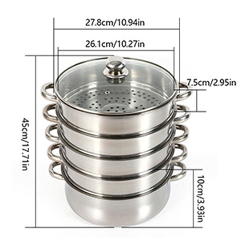 26/28/30cm 5 Ebenen Dampfkocher Gardampftopf Edelstahl Glasdeckel Dampfgarer Steamer