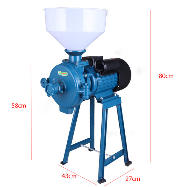 220V1500W Elektrische Futtermühle Trockengetreidemühle Reismahlmaschine Getreidemahlmaschine mit Trichter (Blue)