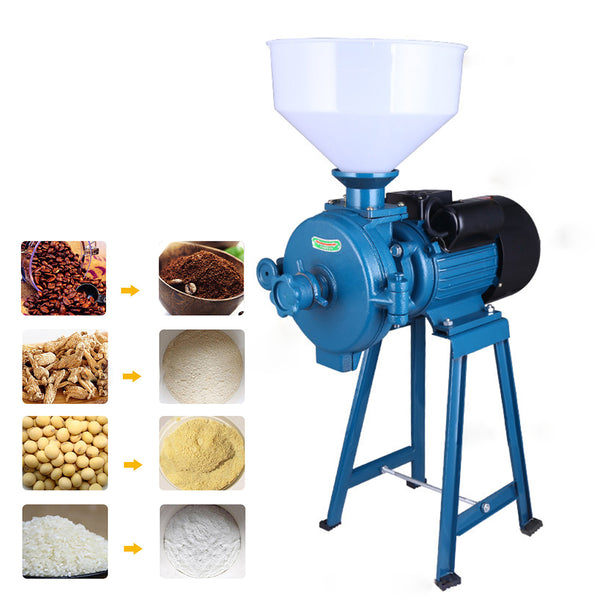 220V1500W Elektrische Futtermühle Trockengetreidemühle Reismahlmaschine Getreidemahlmaschine mit Trichter (Blue)