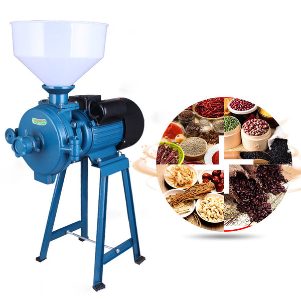 220V1500W Elektrische Futtermühle Trockengetreidemühle Reismahlmaschine Getreidemahlmaschine mit Trichter (Blue)