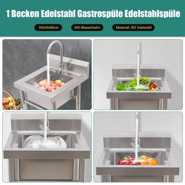 Edelstahl Spüle mit 1 Waschbecken (rechts) Spüle 201 Edelstahl 100 x 60 x 93 cm