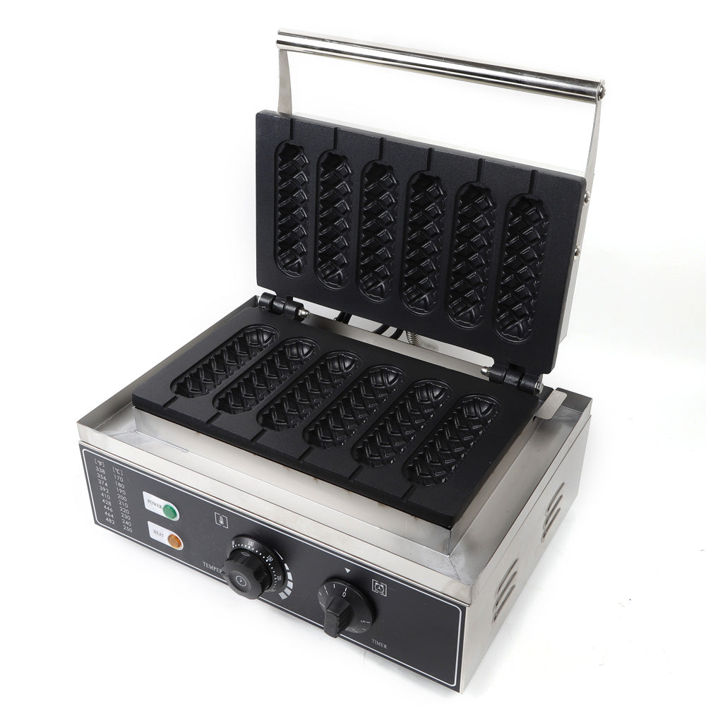 1500W Kommerzielle 6 Stück NonStick Waffeleisen Hot Dog Maschine Stick Baker