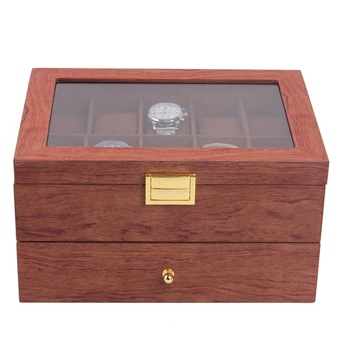 Elegant Uhrenbox Uhren Organizer aus Holz Doppelschicht Uhrenkoffer für 20 Uhrenr