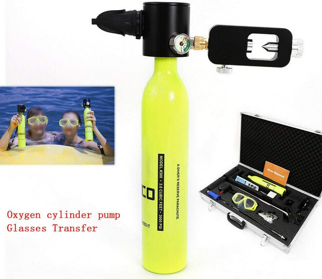 Tragbar Mini Sauerstoffflasche Tauchausrüstung Freizeit Unterwasser Sauerstofftankpumpe mit Taucherbrille