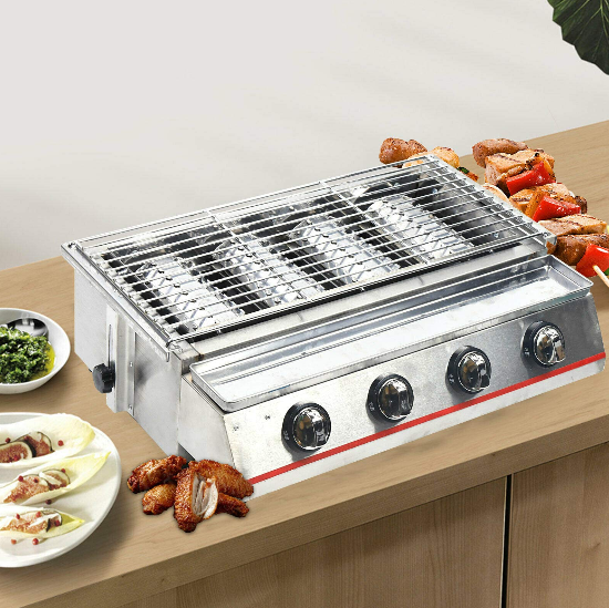 4 Brenner Gasgrill Rauchfreie Tischplatte Grillofen Rostfreier Stahl Gas Grill BBQ Griller