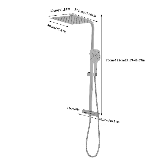 Duschset mit Thermostat Duscharmatur Duschsystem Regendusche 30cm Handbrause mit 3-Strahlarten Regenwalddusche